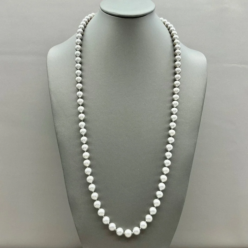 Vintage Trifari Necklace Faux Pearl Silver Tone Single Strand 24 In Choker